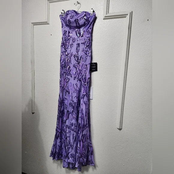 Lulus Shimmering Icon Lavender Sequin Lace-Up Strapless Maxi Dress M Party Prom - Picture 7 of 12